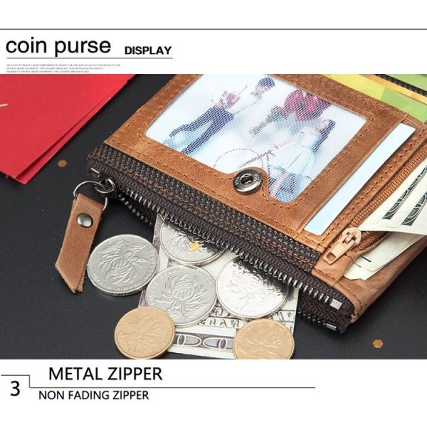 BULL CAPTAIN QB06 Retro First-layer Cowhide Anti-theft Zipper Wallet Short Drive License Coin Clip (Brown) - Image 7