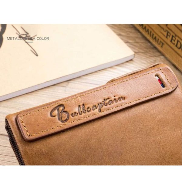 BULL CAPTAIN QB06 Retro First-layer Cowhide Anti-theft Zipper Wallet Short Drive License Coin Clip (Brown) - Image 8