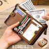 BULL CAPTAIN QB06 Retro First-layer Cowhide Anti-theft Zipper Wallet Short Drive License Coin Clip (Brown) - Image 9