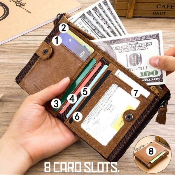 BULL CAPTAIN QB06 Retro First-layer Cowhide Anti-theft Zipper Wallet Short Drive License Coin Clip (Brown) - Image 9