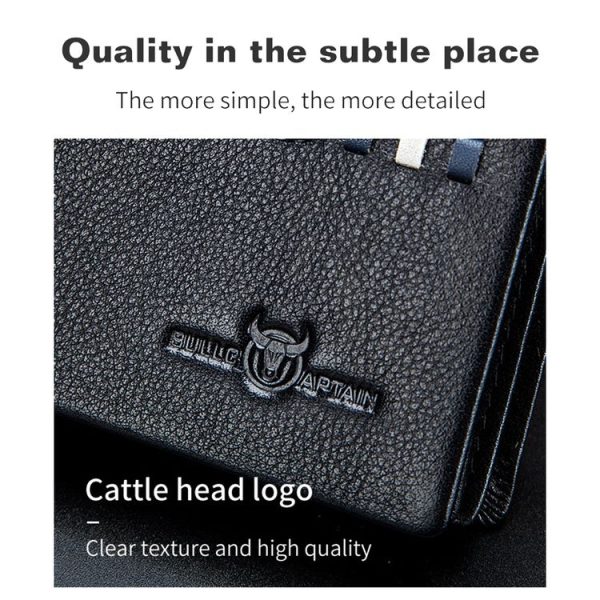 BULL CAPTAIN 0200 Large-capacity First-layer Cowhide Multi-card Slot Wallet RFID Anti-theft Card Holder (Blue) - Image 4