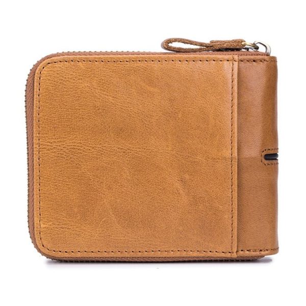 BULL CAPTAIN 042 RFID Anti-theft Cowhide Multi-card Slot Business Card Holder Zipper Wallet (Yellow Brown) - Image 2