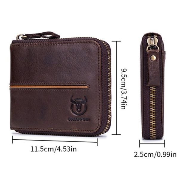 BULL CAPTAIN 042 RFID Anti-theft Cowhide Multi-card Slot Business Card Holder Zipper Wallet (Yellow Brown) - Image 3