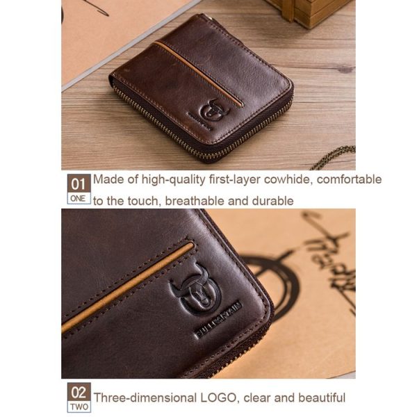 BULL CAPTAIN 042 RFID Anti-theft Cowhide Multi-card Slot Business Card Holder Zipper Wallet (Yellow Brown) - Image 4