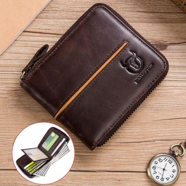 BULL CAPTAIN 042 RFID Anti-theft Cowhide Multi-card Slot Business Card Holder Zipper Wallet (Yellow Brown) - Image 8