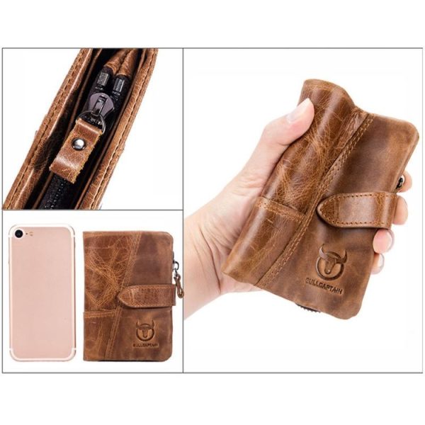BULL CAPTAIN 01 RFID Anti-theft Multifunctional Cowhide Vertical Detachable Men Wallet (Coffee) - Image 4