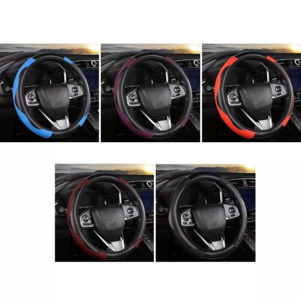 39cm Carbon Fiber Elastic Leather Without Inner Ring Car Steering Wheel Cover, Color: Blue - Image 2