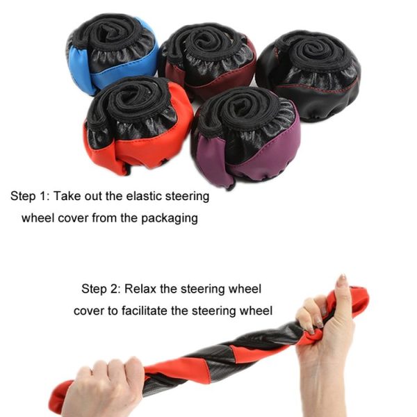 39cm Carbon Fiber Elastic Leather Without Inner Ring Car Steering Wheel Cover, Color: Blue - Image 3