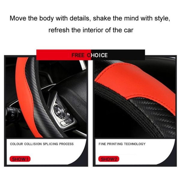 39cm Carbon Fiber Elastic Leather Without Inner Ring Car Steering Wheel Cover, Color: Blue - Image 4