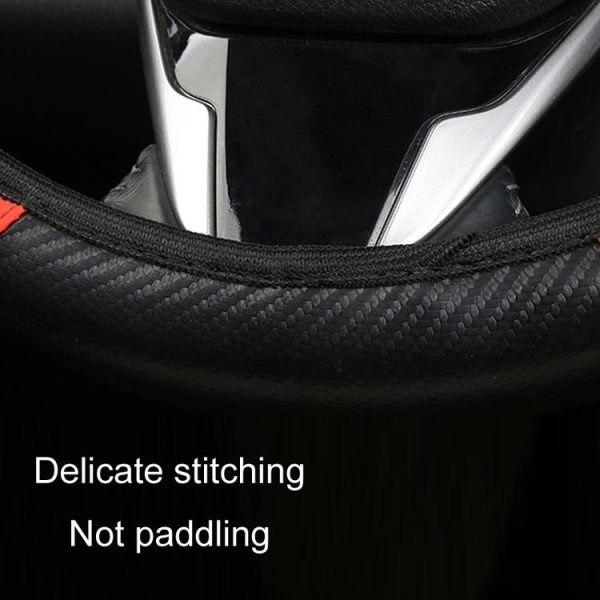 39cm Carbon Fiber Elastic Leather Without Inner Ring Car Steering Wheel Cover, Color: Blue - Image 5