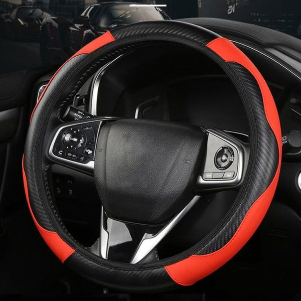 39cm Carbon Fiber Elastic Leather Without Inner Ring Car Steering Wheel Cover, Color: Blue - Image 6