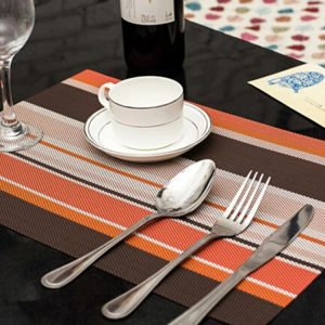 PVC Insulated Placemats Coasters Striped Cutlery Mat (Orange)