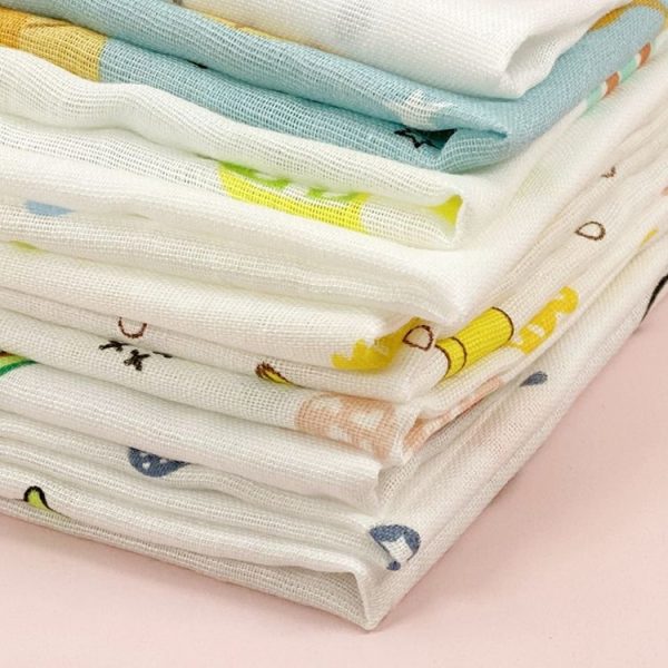 10pcs / Pack 25x25cm Double Layer High Density Print Gauze Handkerchief Toddler Drooling Towel (Mixed Color) - Image 4