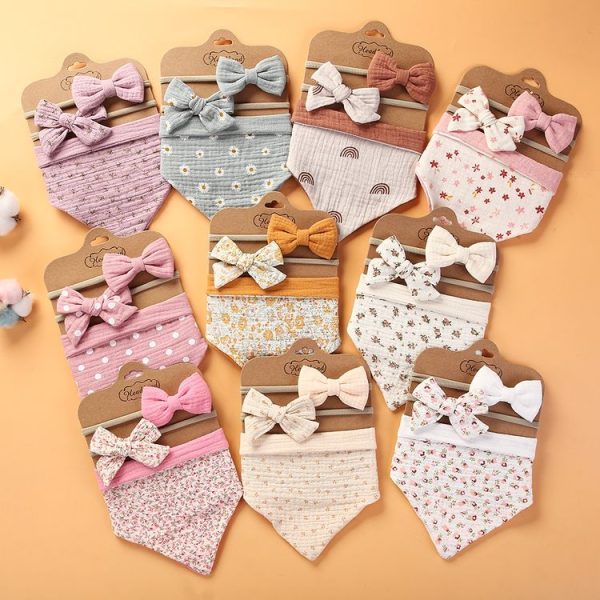 3 In 1 Baby Drooling Towel Cotton Printed Double Sided Triangle Towel Headband Set Waterproof Bibs, Style: DP069-1 - Image 2