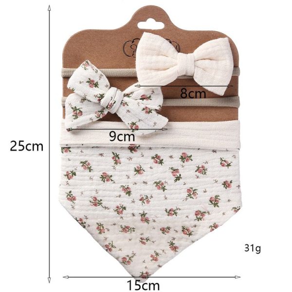 3 In 1 Baby Drooling Towel Cotton Printed Double Sided Triangle Towel Headband Set Waterproof Bibs, Style: DP069-1 - Image 3