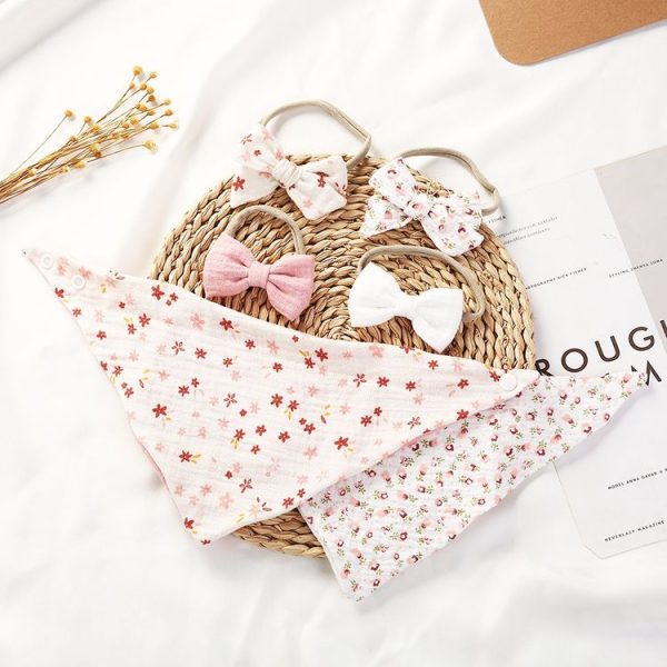 3 In 1 Baby Drooling Towel Cotton Printed Double Sided Triangle Towel Headband Set Waterproof Bibs, Style: DP069-1 - Image 5