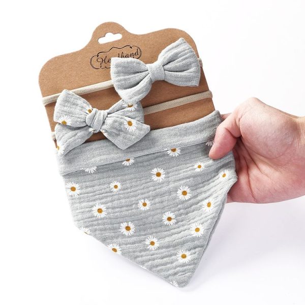 3 In 1 Baby Drooling Towel Cotton Printed Double Sided Triangle Towel Headband Set Waterproof Bibs, Style: DP069-1 - Image 8