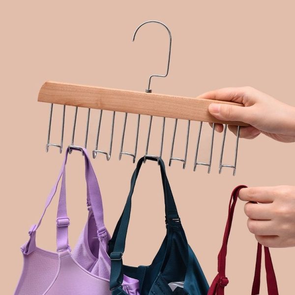 Wooden Sling Hanger Lingerie Vest Tie Organizer Household Wave Drying Racks (Wood Color) - Image 6