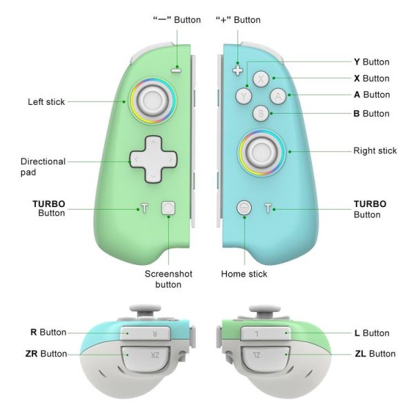 Switch Joycon With Colorful Light Left And Right Handle (White Button) - Image 2