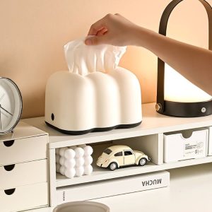 Cloud Tissue Box Tabletop Cream Style Wall Hanging Plastic Napkins Holder (White)