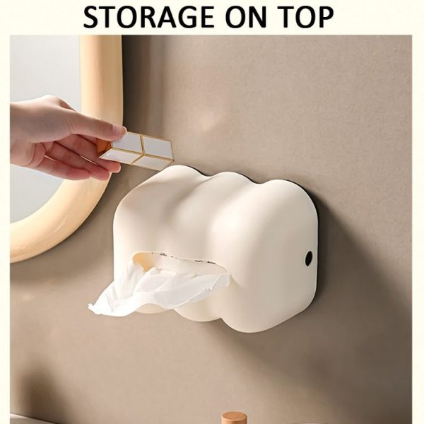 Cloud Tissue Box Tabletop Cream Style Wall Hanging Plastic Napkins Holder (White) - Image 5