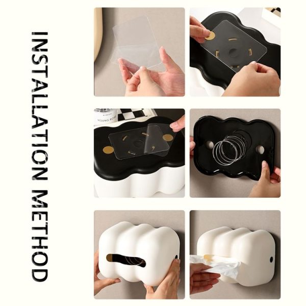 Cloud Tissue Box Tabletop Cream Style Wall Hanging Plastic Napkins Holder (White) - Image 7
