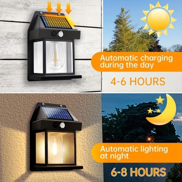 Solar Outdoor Tungsten Wall Light 3 Modes Body Sensing Waterproof Garden Villa Night Light, Spec: Regular Black - Image 3