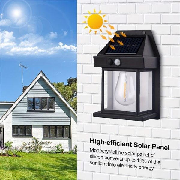 Solar Outdoor Tungsten Wall Light 3 Modes Body Sensing Waterproof Garden Villa Night Light, Spec: Regular Black - Image 4