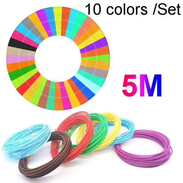 10colors / Set PCL 5m 3D Printing Pen Consumables 1.75mm High Tough Line Material Environmental Raw Material Printing Silk Thread