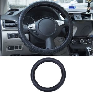 36cm-40cm Diameter Steering Wheel Car Silicone Protective Cover Wear Resistant Non-Slip Tire Pattern Driving Grip Sleeve (Black)