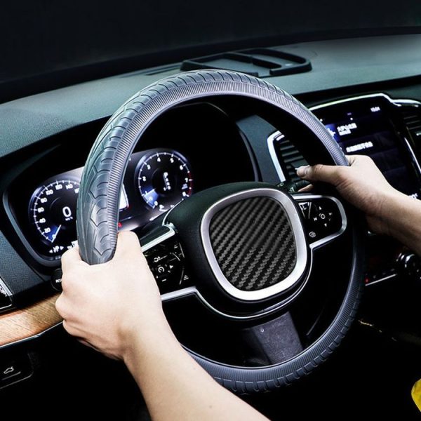 36cm-40cm Diameter Steering Wheel Car Silicone Protective Cover Wear Resistant Non-Slip Tire Pattern Driving Grip Sleeve (Black) - Image 7