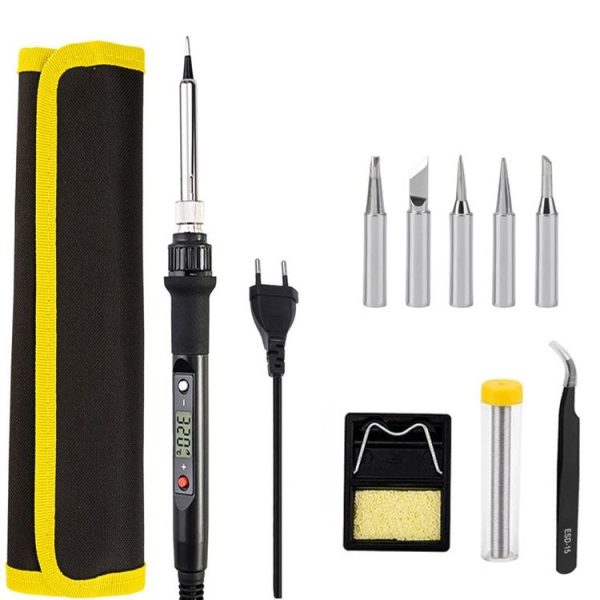 10pcs / Set 80W Internal Heating Welding Digital Display Soldering Iron Temperature Adjustment Set, Model: Black EU Plug