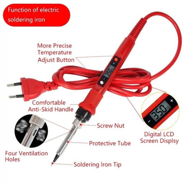 10pcs / Set 80W Internal Heating Welding Digital Display Soldering Iron Temperature Adjustment Set, Model: Black EU Plug - Image 4