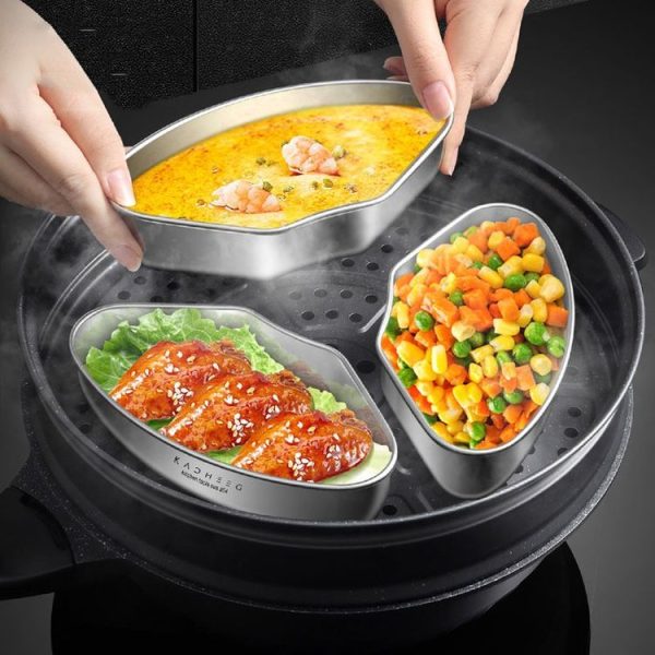 Kacheeg Stainless Steel Fan-Shaped Steamer Tray Household Childrens Supplementary Food Steampak, Specification: Steamed Box - Image 7