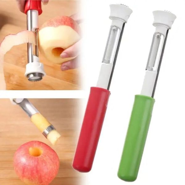 2 In 1 Fruit Peeling & Core Pumping Tool Stainless Steel Vegetable Corer (Green White) - Image 2