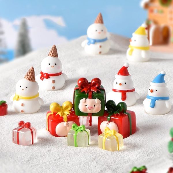 5pcs Christmas Micro Landscape Snowscape Decoration Accessories Christmas Resin Ornament, Style: No.2 Yellow Hat Snowman - Image 6