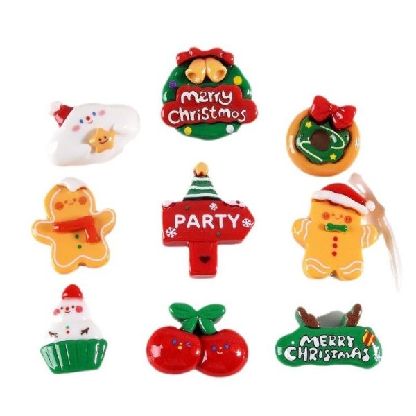 10pcs Christmas Mobile Phone Case Refrigerator Magnet Resin Accessories DIY Material, Style: Christmas Hat - Image 2