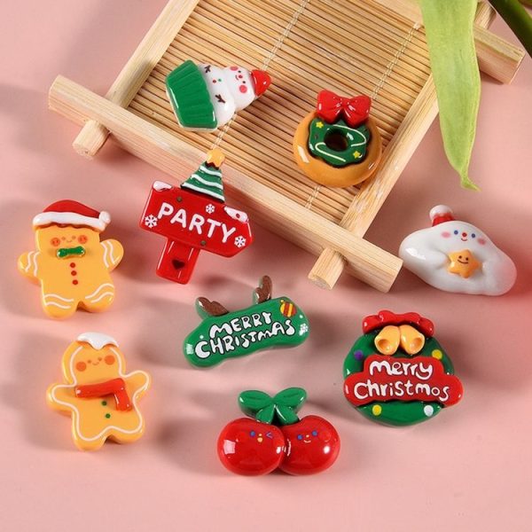 10pcs Christmas Mobile Phone Case Refrigerator Magnet Resin Accessories DIY Material, Style: Christmas Hat - Image 3