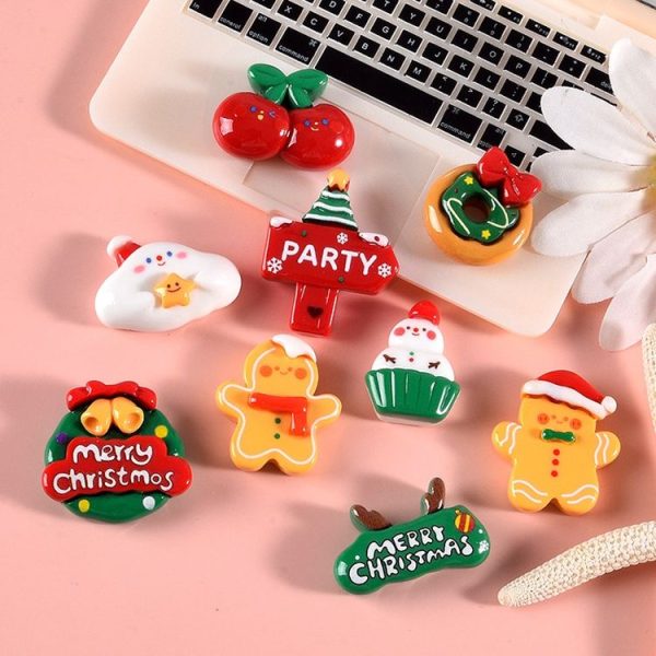 10pcs Christmas Mobile Phone Case Refrigerator Magnet Resin Accessories DIY Material, Style: Christmas Hat - Image 4