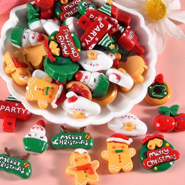10pcs Christmas Mobile Phone Case Refrigerator Magnet Resin Accessories DIY Material, Style: Christmas Hat - Image 5
