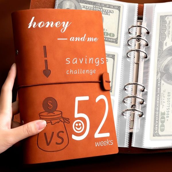 52 Week 25 Pages Couple Savings Challenge Handbook Savings Loose-leaf Bill Holder, Color: Green 1-grid - Image 2