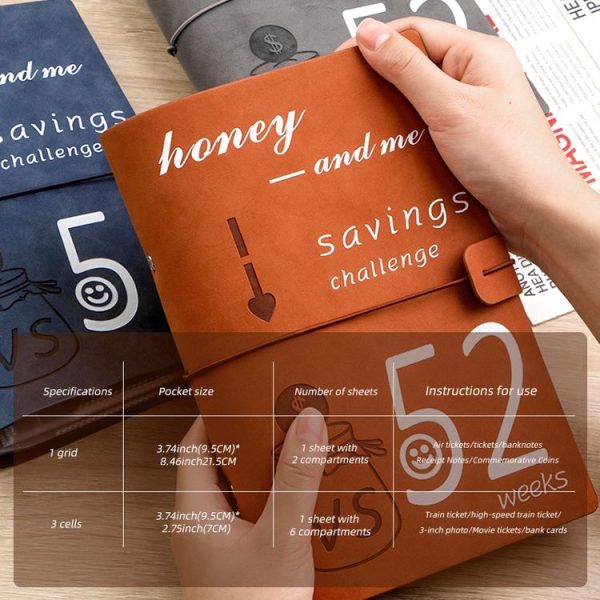 52 Week 25 Pages Couple Savings Challenge Handbook Savings Loose-leaf Bill Holder, Color: Green 1-grid - Image 5