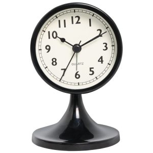 Metal Retro Silent Table Alarm Clock Student Bedside Clock With Night Light (Black)