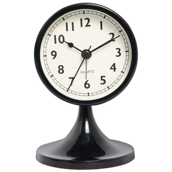 Metal Retro Silent Table Alarm Clock Student Bedside Clock With Night Light (Black)