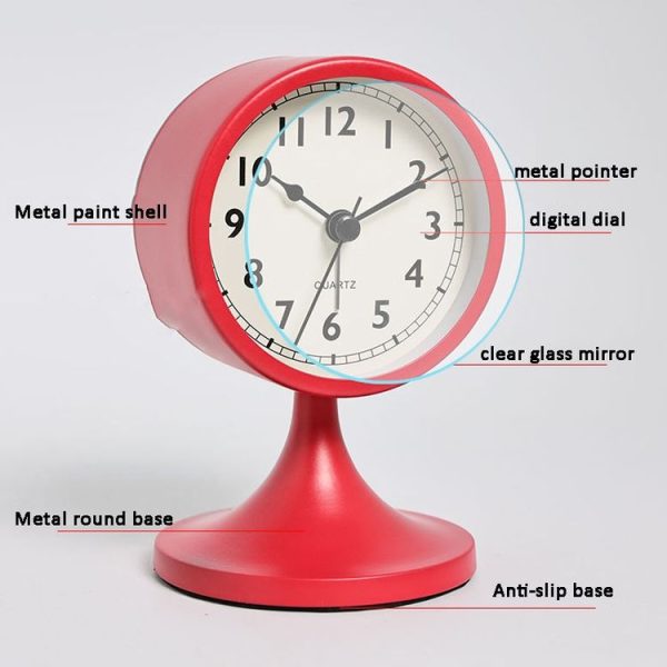 Metal Retro Silent Table Alarm Clock Student Bedside Clock With Night Light (Black) - Image 4