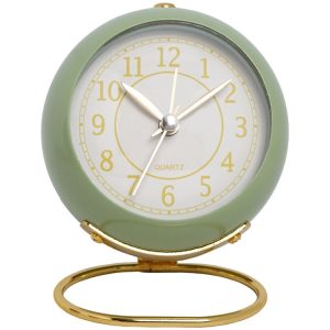 Round Metal Clock Silent Children Electronic Alarm Clock with Light (Green)