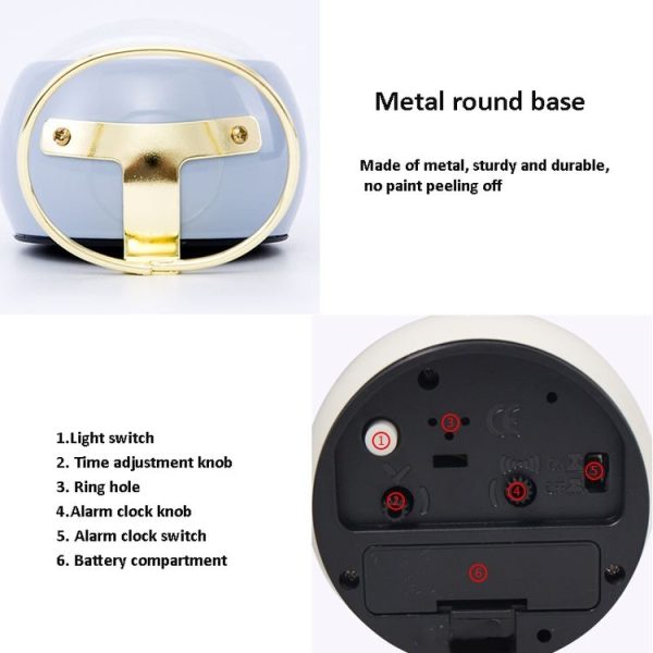 Round Metal Clock Silent Children Electronic Alarm Clock with Light (Green) - Image 6