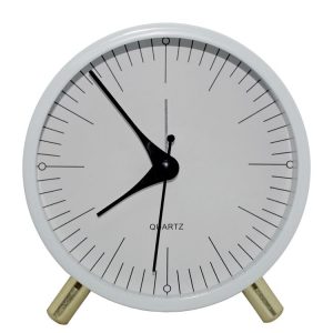 Metal Quartz Alarm Clock Simple Silent Desktop Round Pointer Living Room Clock (White)