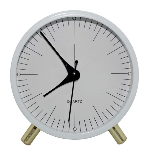 Metal Quartz Alarm Clock Simple Silent Desktop Round Pointer Living Room Clock (White)