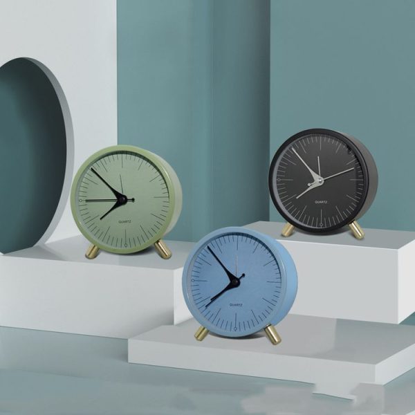 Metal Quartz Alarm Clock Simple Silent Desktop Round Pointer Living Room Clock (White) - Image 2